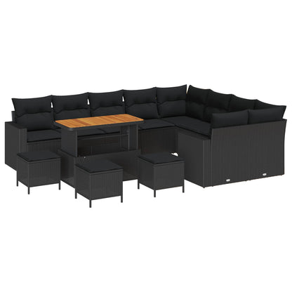 Set Divano da Giardino con cuscino 14 pcs Nero polyrattan