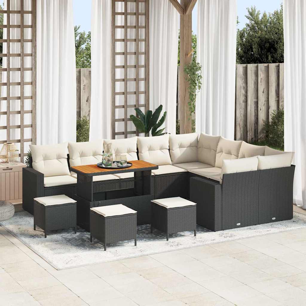 Set Divano da Giardino 14 pcs Nero e Crema polyrattan