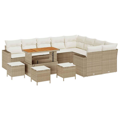 Set Divano da Giardino 14 pcs Beige e Crema polyrattan