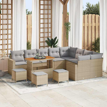 Set Divano da Giardino 14 pcs Beige e Grigio Chiaro polyrattan
