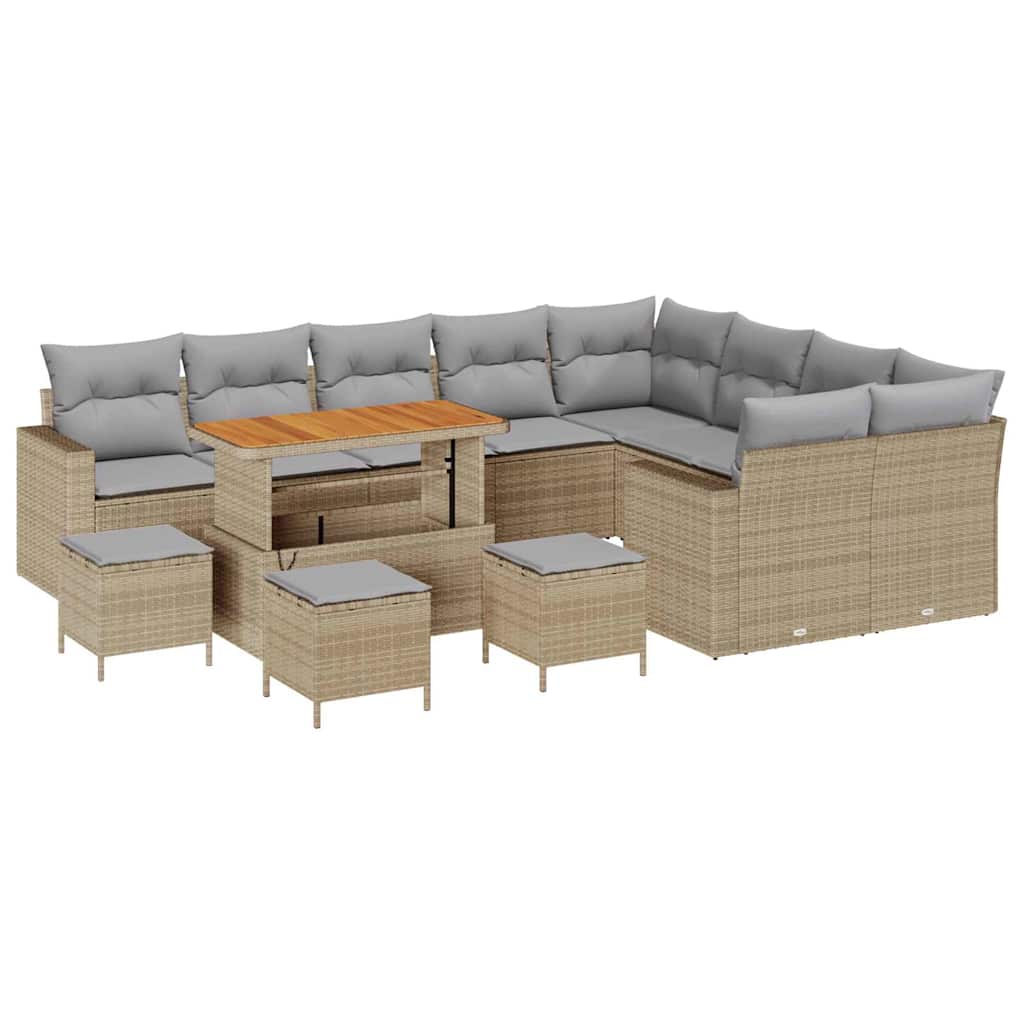 Set Divano da Giardino 14 pcs Beige e Grigio Chiaro polyrattan
