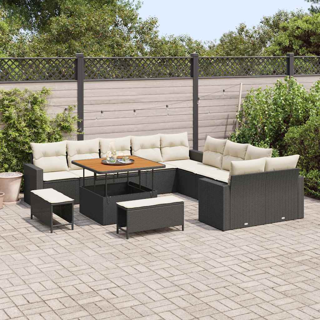 Set Divano da Giardino 17 pcs Nero e Crema polyrattan