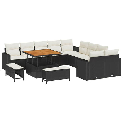 Set Divano da Giardino 17 pcs Nero e Crema polyrattan