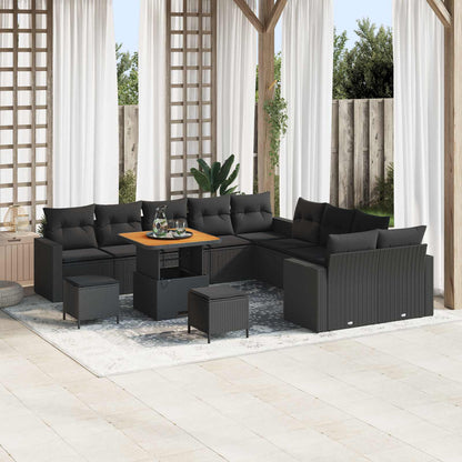 Set Divano da Giardino con cuscino 17 pcs Nero polyrattan