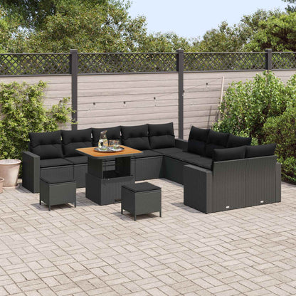 Set Divano da Giardino con cuscino 17 pcs Nero polyrattan