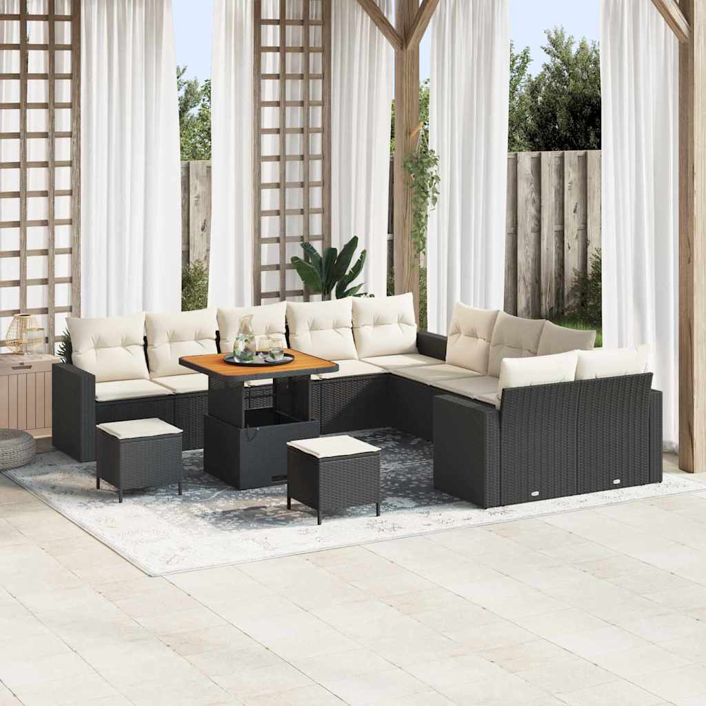 Set Divano da Giardino 17 pcs Nero e Crema polyrattan