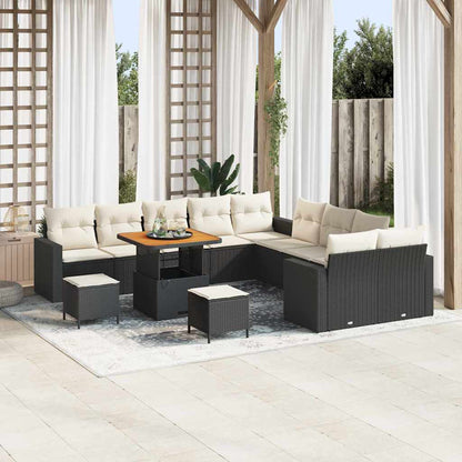 Set Divano da Giardino 17 pcs Nero e Crema polyrattan