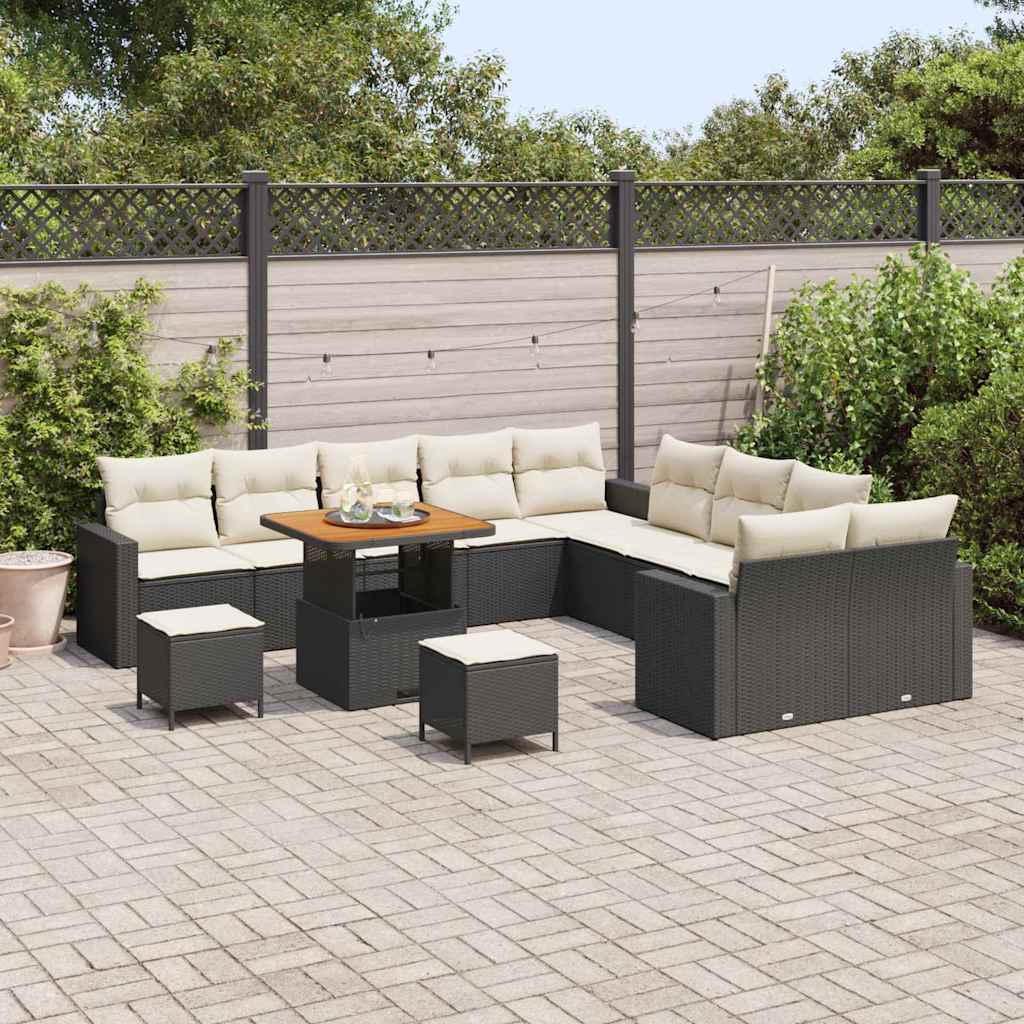 Set Divano da Giardino 17 pcs Nero e Crema polyrattan