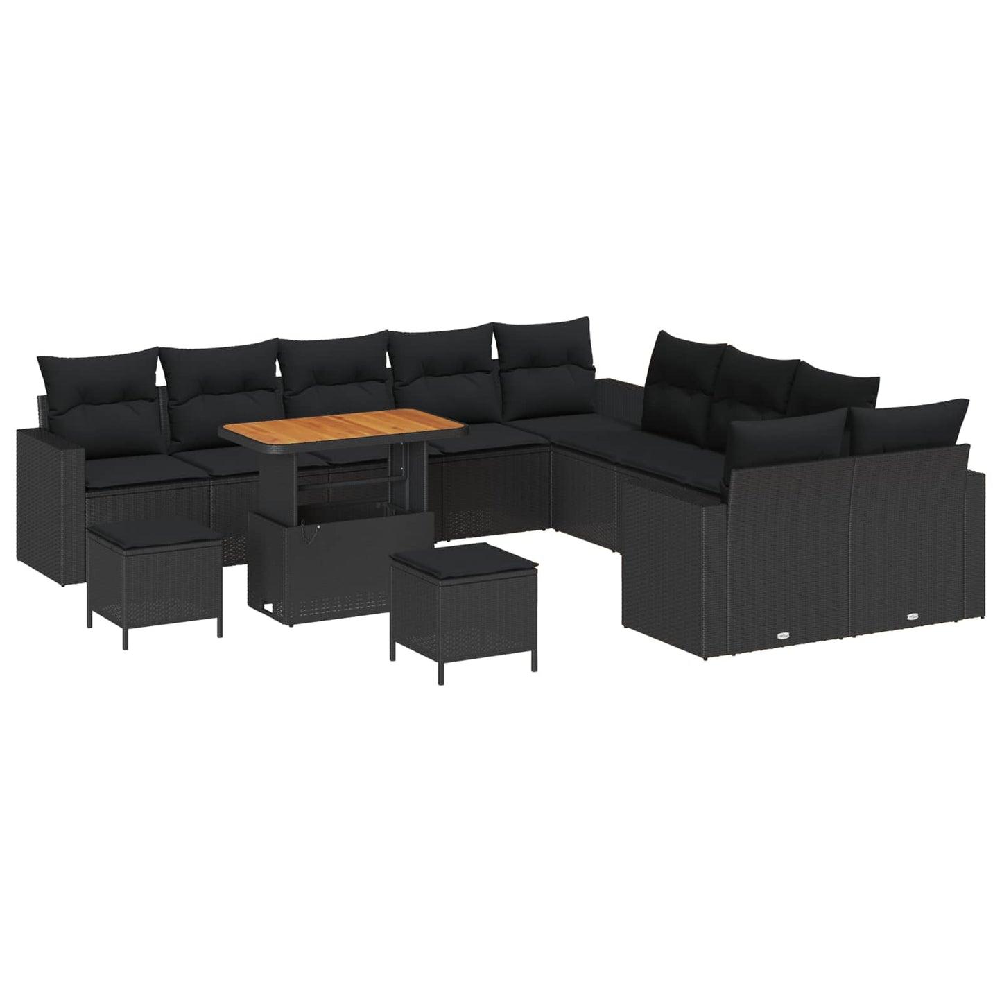 Set Divano da Giardino con cuscino 17 pcs Nero polyrattan