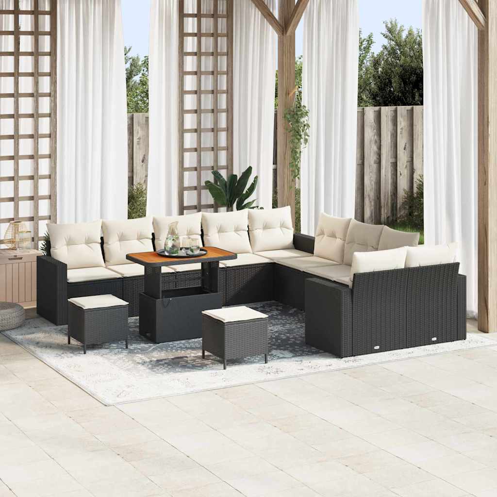Set Divano da Giardino 17 pcs Nero e Crema polyrattan