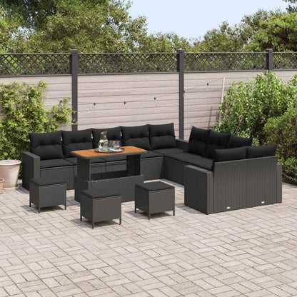 Set Divano da Giardino con cuscino 18 pcs Nero polyrattan