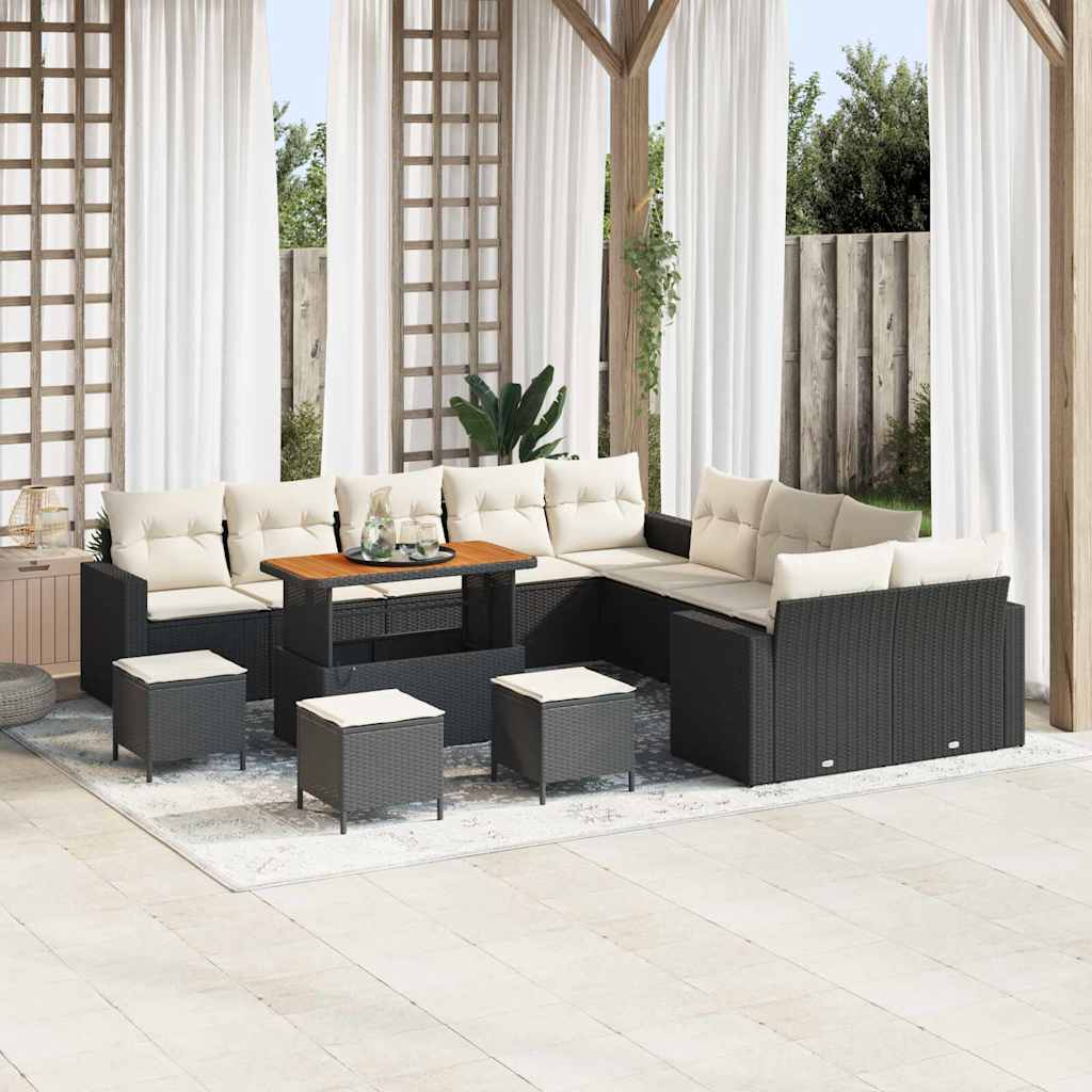 Set Divano da Giardino 18 pcs Nero e Crema polyrattan