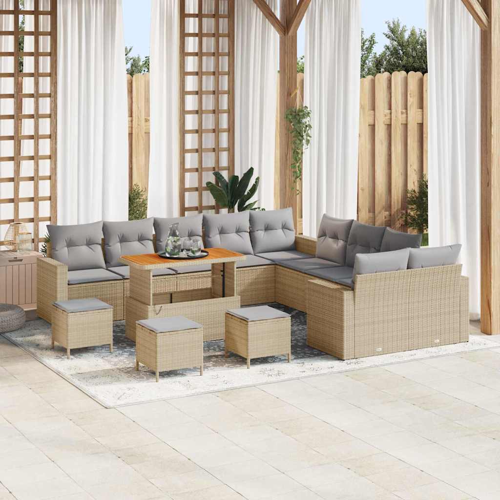 Set Divano da Giardino 18 pcs Beige e Grigio Chiaro polyrattan