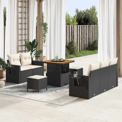 Set Divano da Giardino 10 pcs Nero e Crema polyrattan