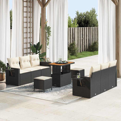 Set Divano da Giardino con cuscino 9 pcs Nero e Crema