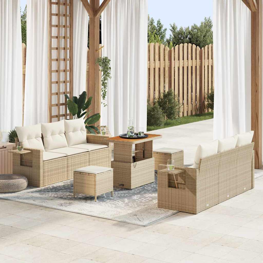 Set Divano da Giardino con cuscino 9 pcs beige e panna