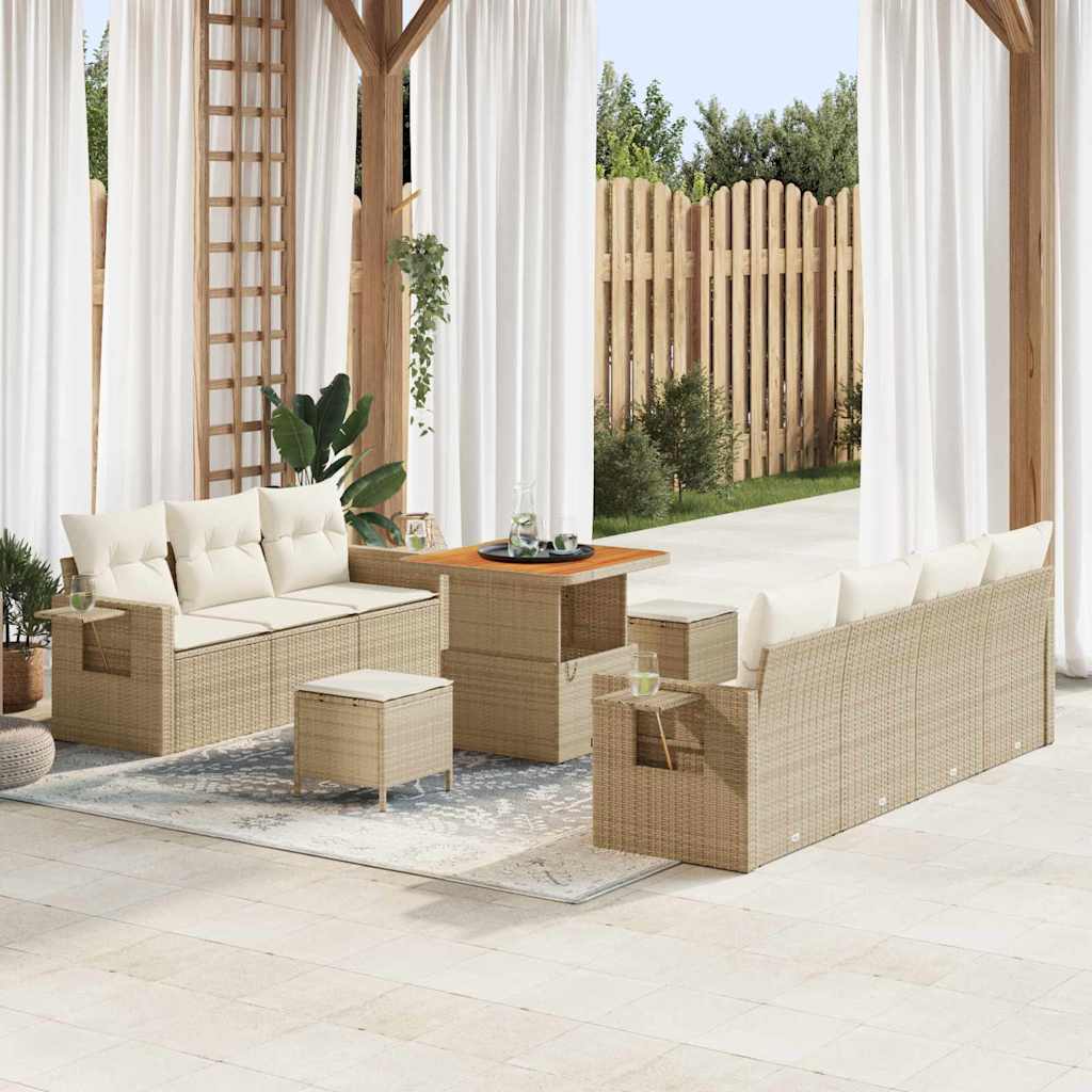 Set Divano da Giardino con cuscino 10 pcs beige e panna