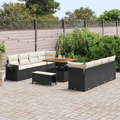 Set Divano da Giardino 11 pcs Nero e Crema polyrattan