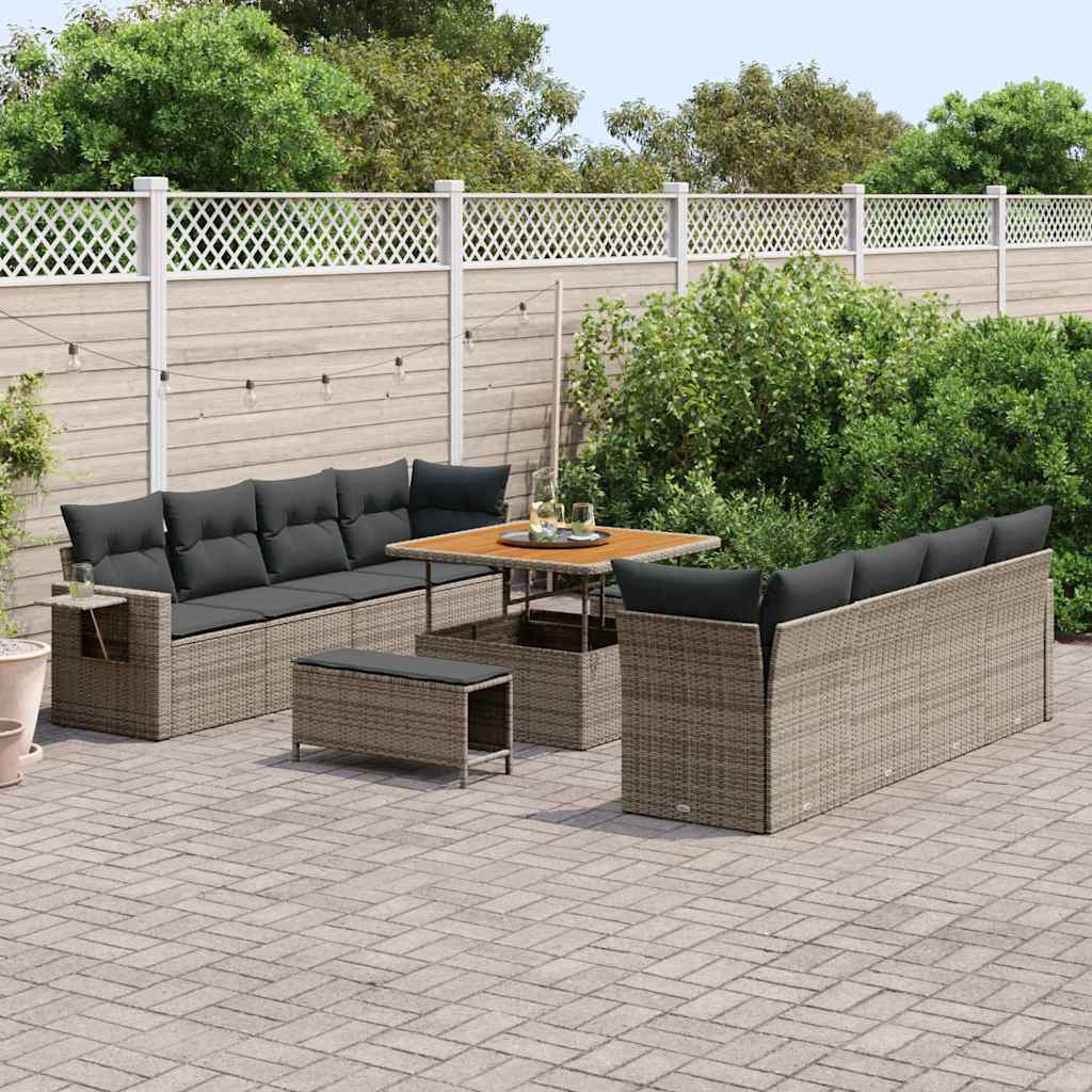 Set Divano da Giardino con cuscino 11 pcs Grigio polyrattan