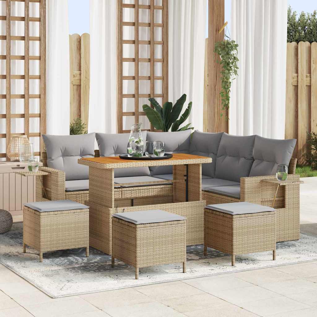 Set Divano da Giardino 10 pcs beige e grigio chiaro polyrattan