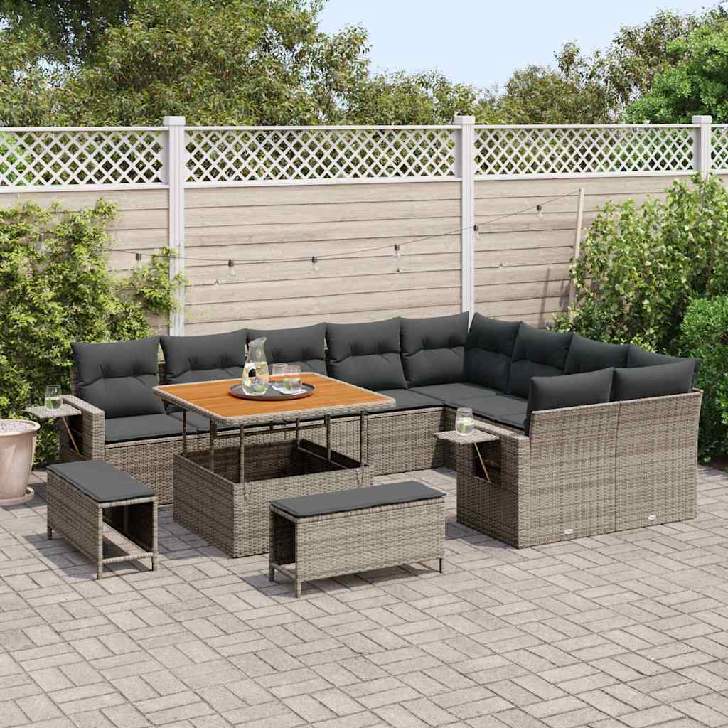 Set Divano da Giardino con cuscino 12 pcs Grigio polyrattan