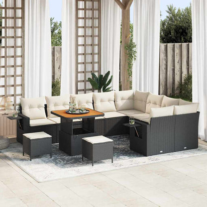 Set Divano da Giardino 12 pcs Nero e Crema polyrattan
