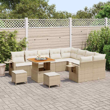 Set Divano da Giardino 12 pcs Beige e Crema polyrattan