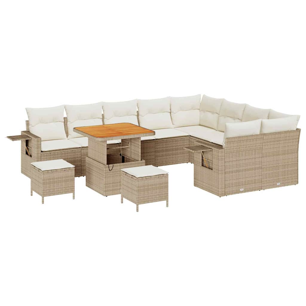 Set Divano da Giardino 12 pcs Beige e Crema polyrattan