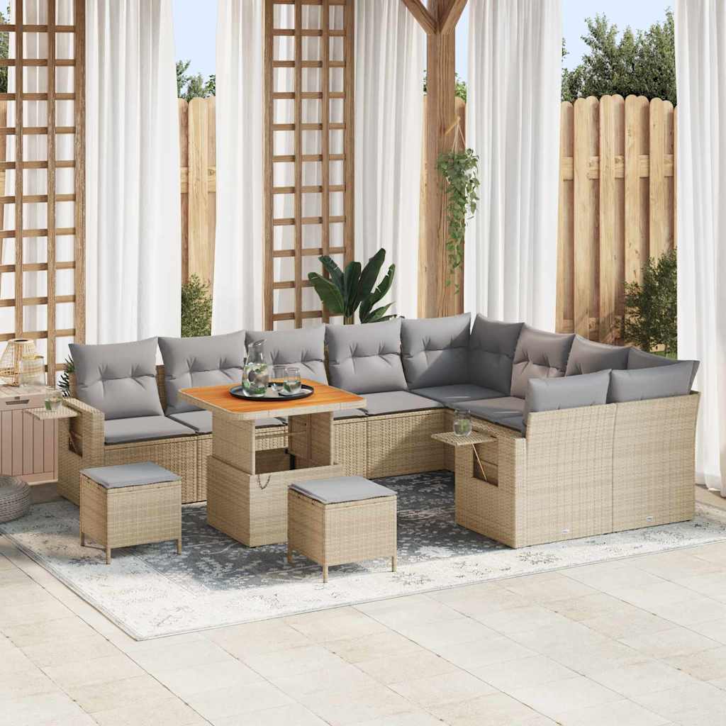 Set Divano da Giardino 12 pcs Beige e Grigio Chiaro polyrattan