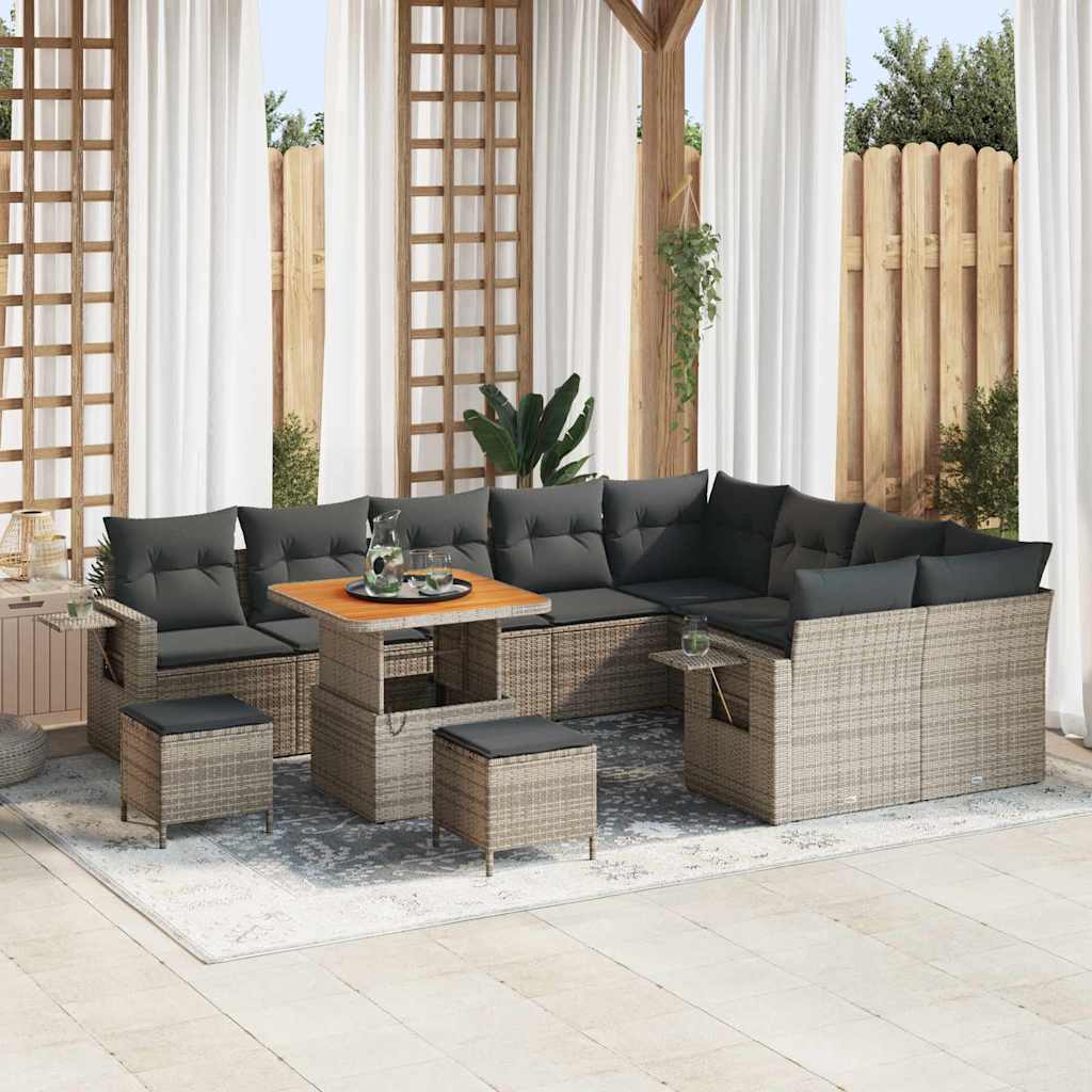Set Divano da Giardino con cuscino 12 pcs Grigio polyrattan