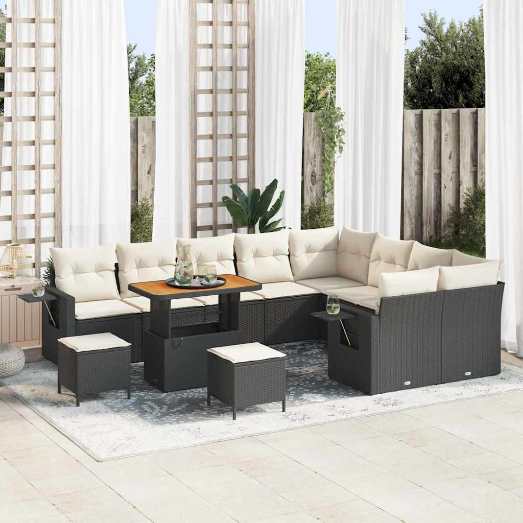 Set Divano da Giardino 12 pcs Nero e Crema polyrattan