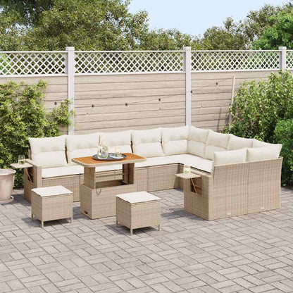 Set Divano da Giardino 12 pcs Beige e Crema polyrattan