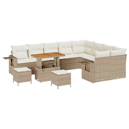 Set Divano da Giardino 12 pcs Beige e Crema polyrattan