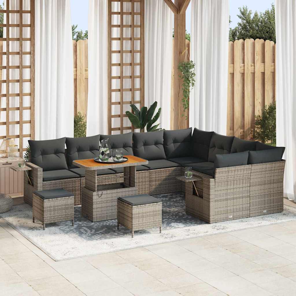 Set Divano da Giardino con cuscino 12 pcs Grigio polyrattan