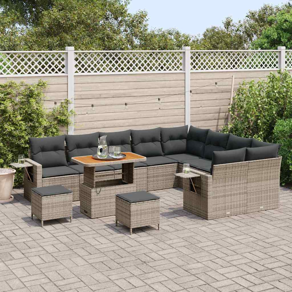 Set Divano da Giardino con cuscino 12 pcs Grigio polyrattan