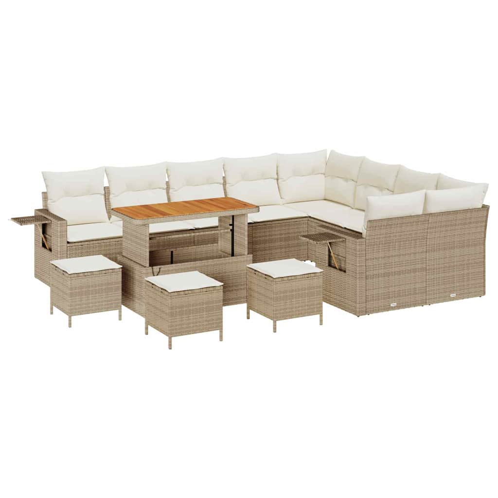 Set Divano da Giardino 13 pcs Beige e Crema polyrattan