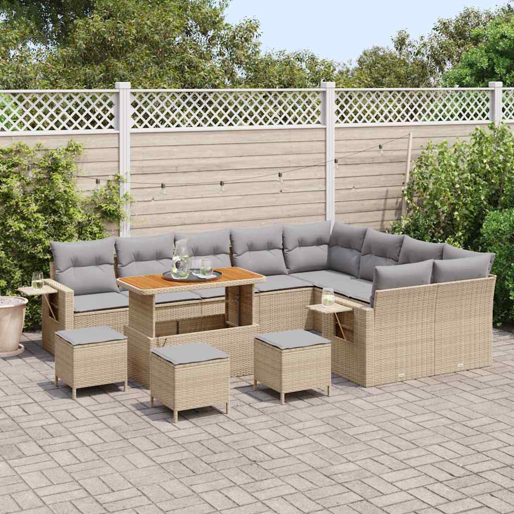 Set Divano da Giardino 13 pcs Beige e Grigio Chiaro polyrattan