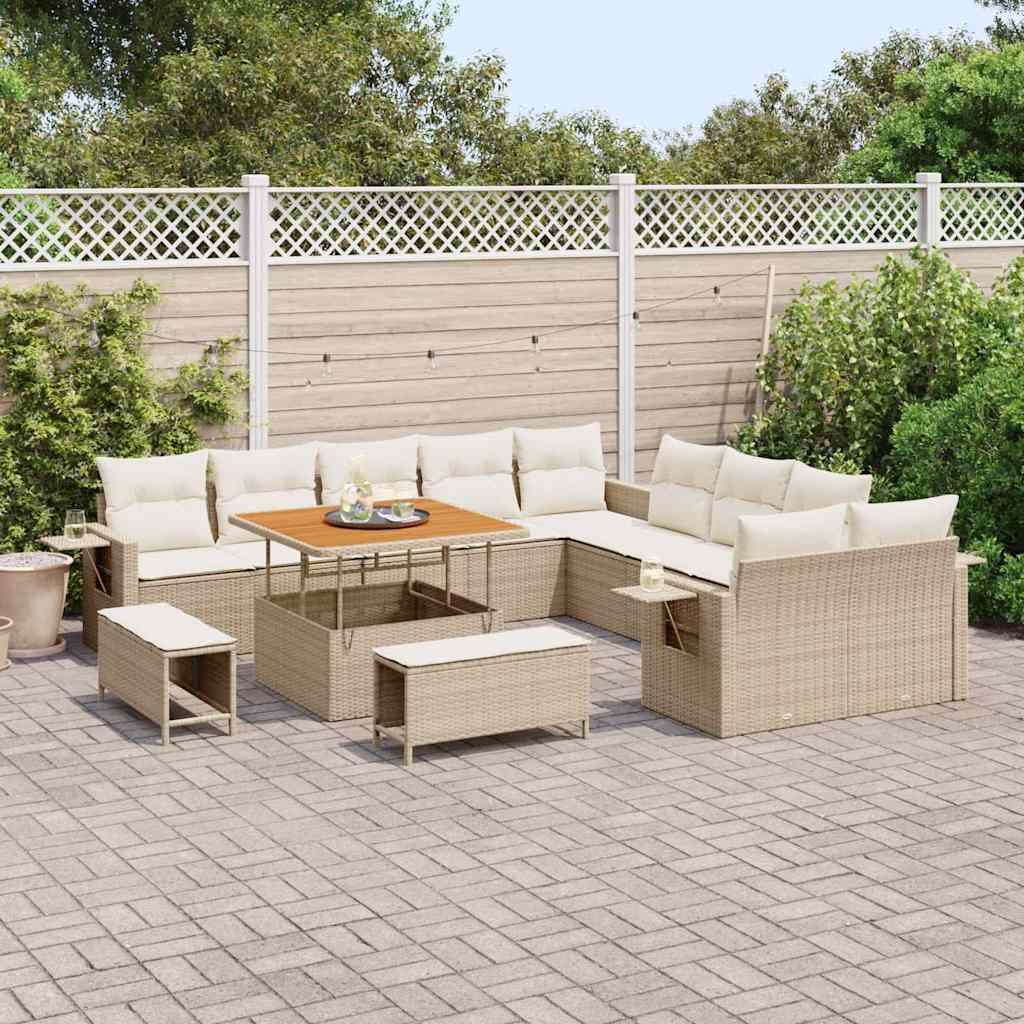 Set Divano da Giardino con cuscino 13 pcs Beige polyrattan