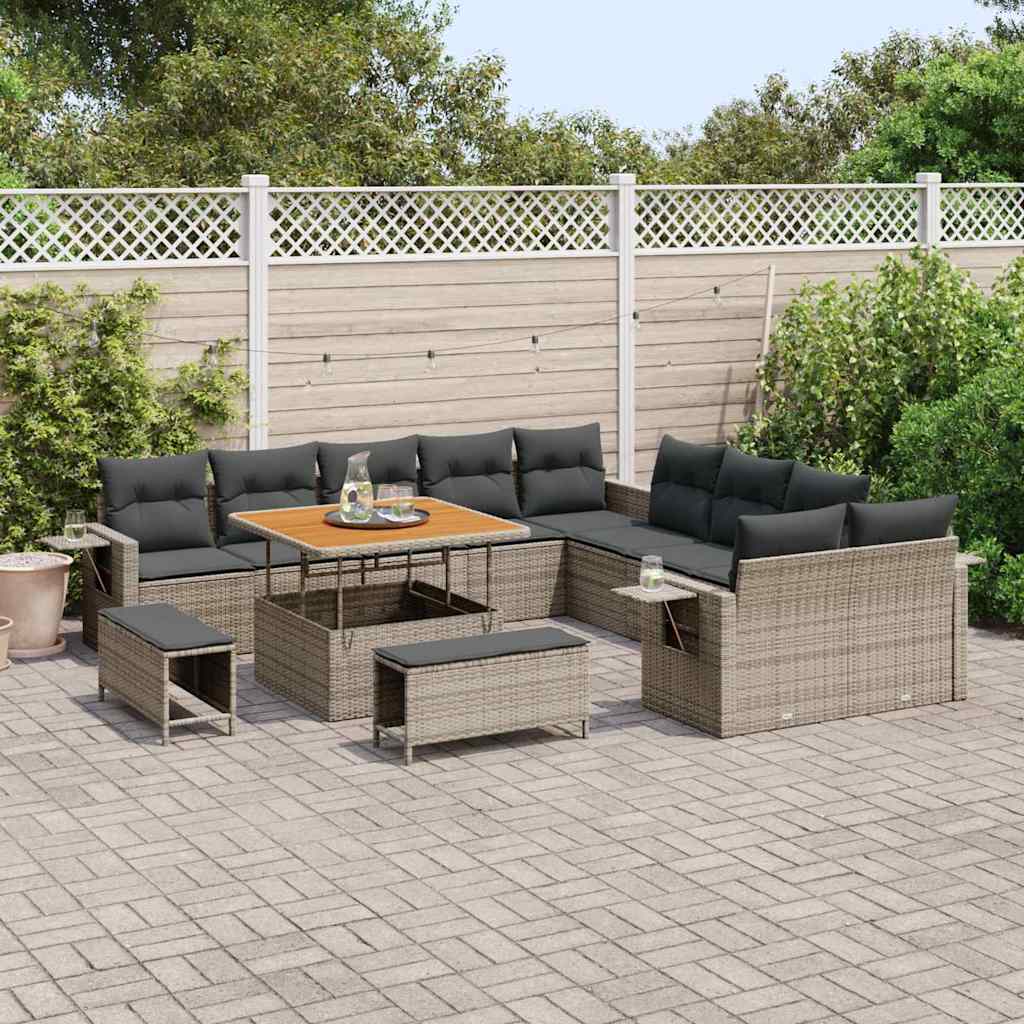Set Divano da Giardino con cuscino 13 pcs Grigio polyrattan