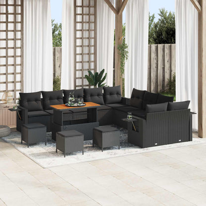 Set Divano da Giardino con cuscino 14 pcs Nero polyrattan