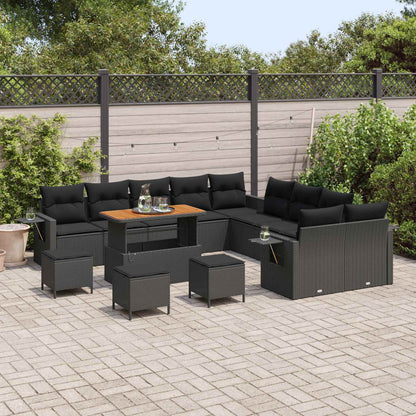 Set Divano da Giardino con cuscino 14 pcs Nero polyrattan