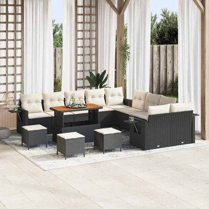 Set Divano da Giardino con cuscino 14 pcs Nero polyrattan