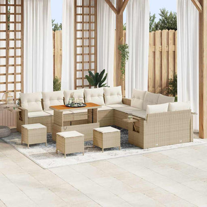 Set Divano da Giardino con cuscino 14 pcs Beige polyrattan