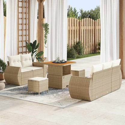 Set Divano da Giardino 8 pcs Beige e Crema polyrattan