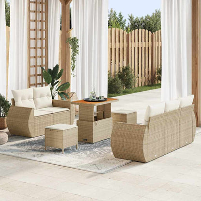 Set Divano da Giardino 8 pcs Beige e Crema polyrattan