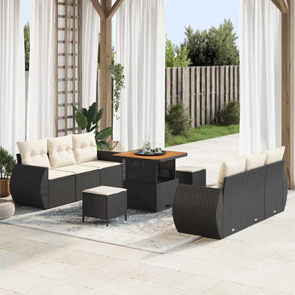 Set Divano da Giardino 9 pcs Nero e Crema polyrattan