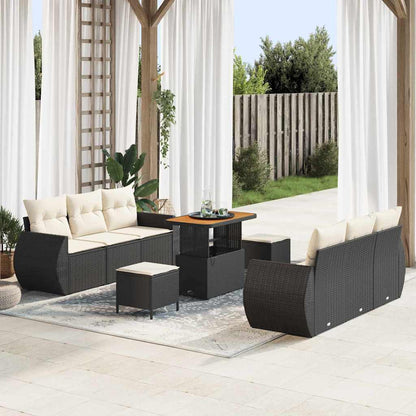 Set Divano da Giardino 9 pcs Nero e Crema polyrattan