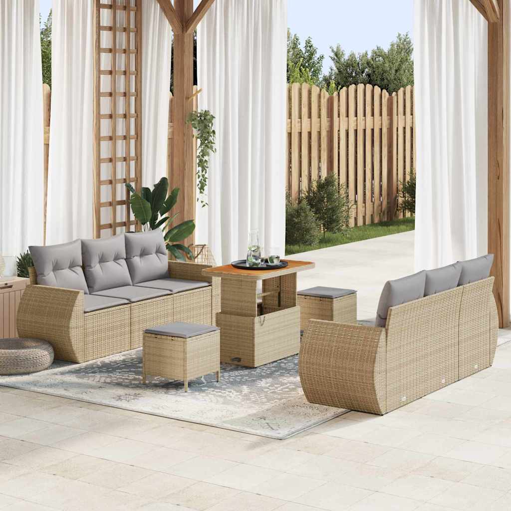 Set Divano da Giardino 9 pcs beige e grigio chiaro polyrattan