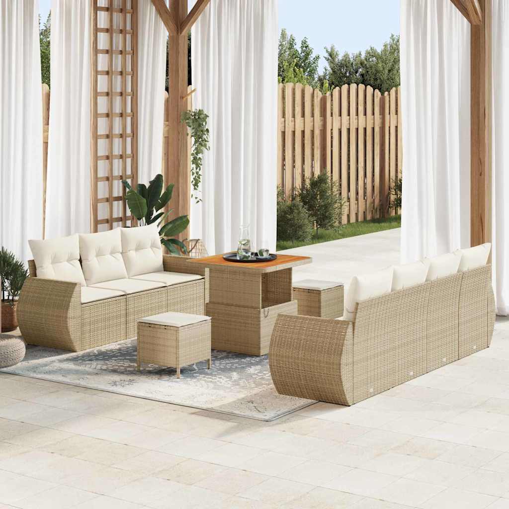 Set Divano da Giardino 10 pcs Beige e Crema polyrattan