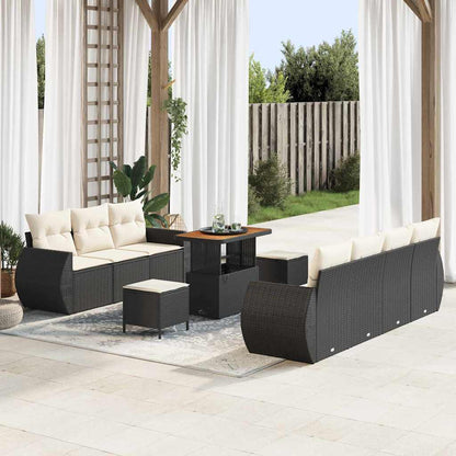 Set Divano da Giardino 10 pcs Nero e Crema polyrattan